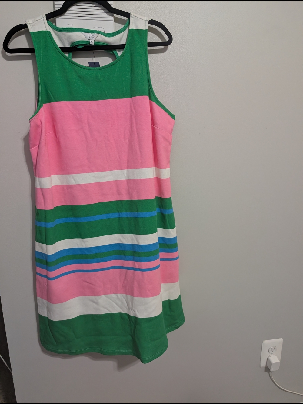 Crown & Ivy Green & Pink Striped Tank Dress XL